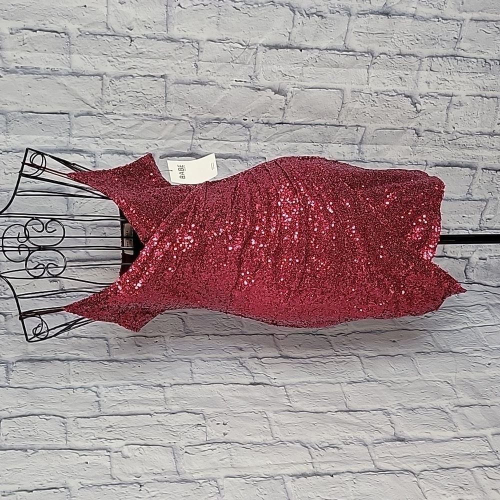 BEAR DANCE BABE SOCIETY Fuchsia Sequined Mini Dress Medium